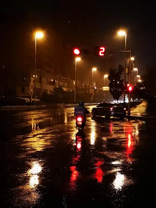 冬季里雨中的夜色