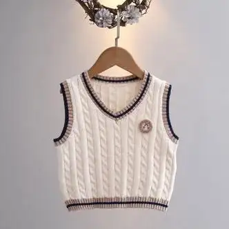 迪士尼儿童针织背心男童春秋款纯棉马甲毛线宝宝背心学院风男孩v领