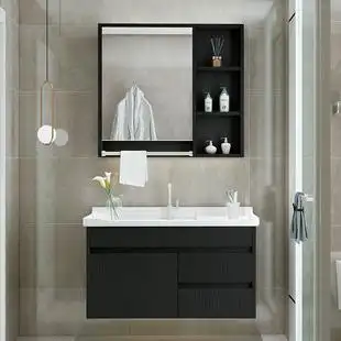 浴室柜现代简约卫生间洗脸盆面池洗漱台 实木洗手盆柜组合卫浴套装