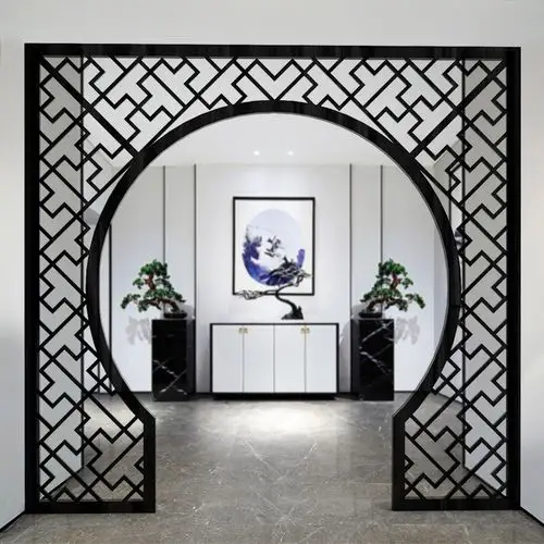 月亮门东阳木雕客厅中式隔断玄关屏风定做仿古门窗实木花格月洞门