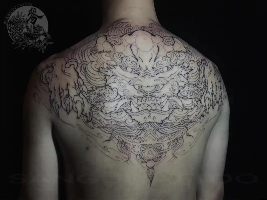 唐狮.临摹雕浪的一个作品,刚割完线 等上色#tattoo # - 抖音