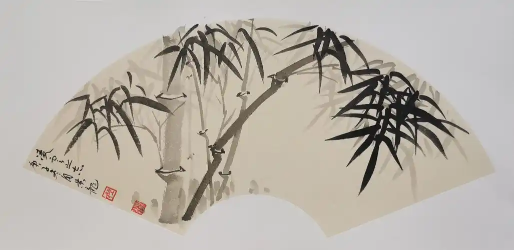 陆景龙国画作品(扇面二:墨竹)