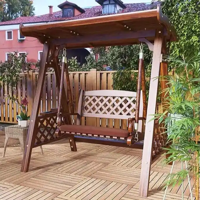 秋千户外庭院双人摇椅荡秋千室外别墅阳台防腐木实木露台成人吊椅