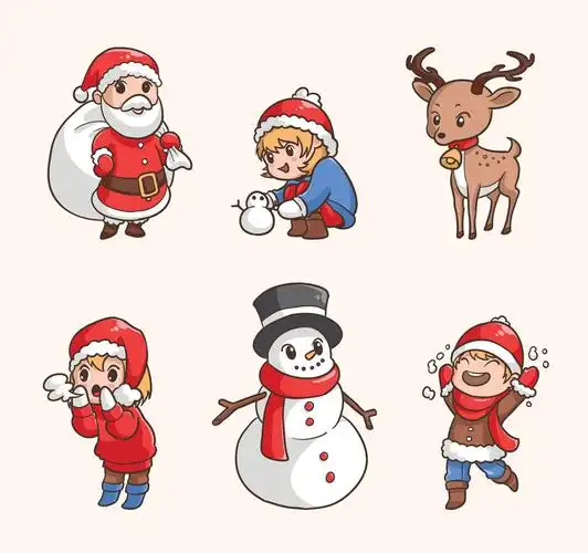 6款可爱圣诞角色设计矢量素材_矢量节日_懒人图库