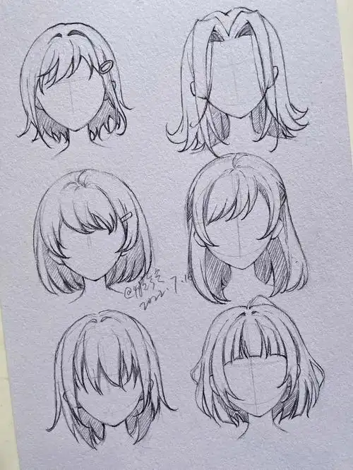 绘画日常一口气画完一组发型