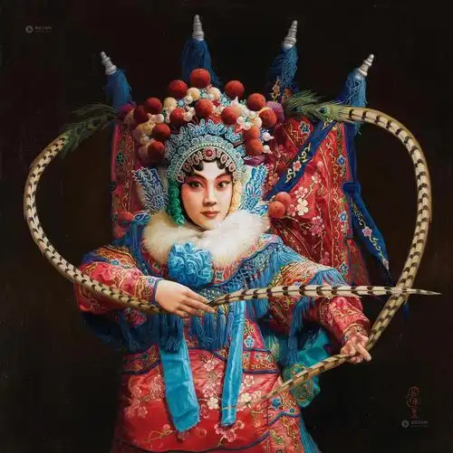 15172012年作京剧穆桂英布面油画