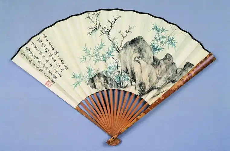 682竹石图扇面设色纸本