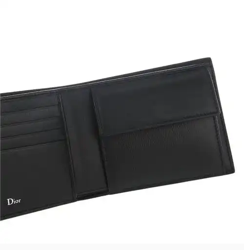 dior 迪奥 20春夏 男士黑色牛皮小蜜蜂对折短款钱包