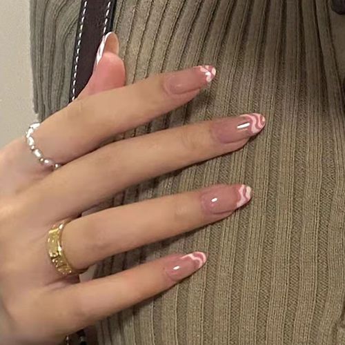 小羽美甲的优惠券大全—气质裸透色钻饰穿戴美甲中长圆头超仙假指甲