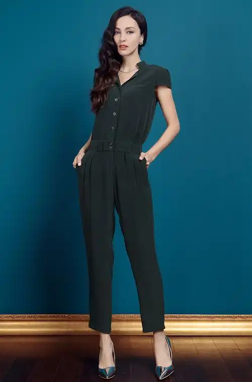 重磅真丝h连体裤女裤 帅气欧版纯色丝绸长裤桑蚕丝连衣裤k158