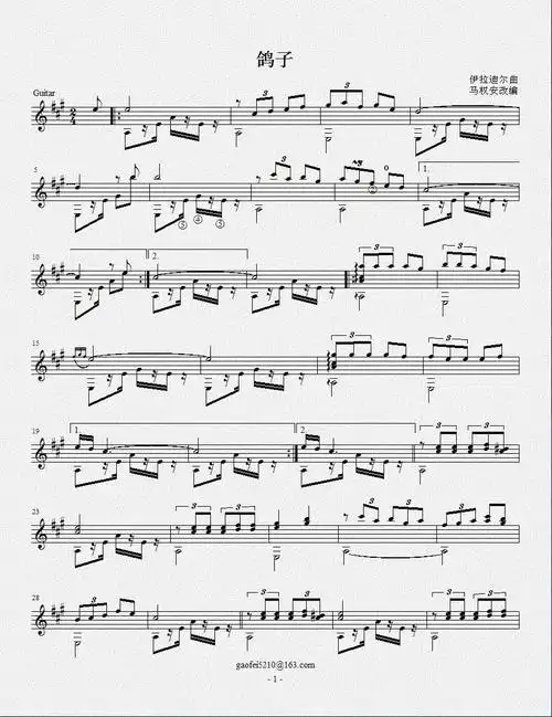 鸽子吉他独奏谱
