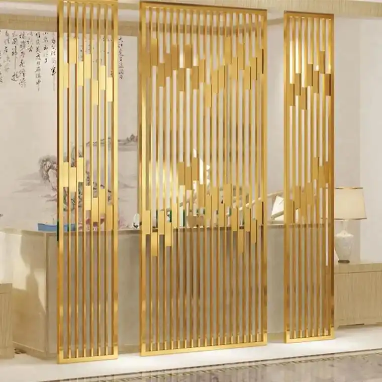 北欧不锈钢屏风隔断轻奢钛金镂空雕花酒店金属花格客厅玄关装饰# - 抖