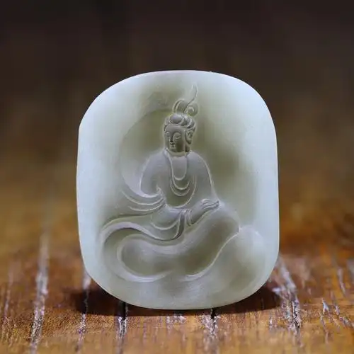 新疆和田玉白玉籽料羊脂玉精品吊坠苏工大师观音玉牌玉佩西枫玉雕