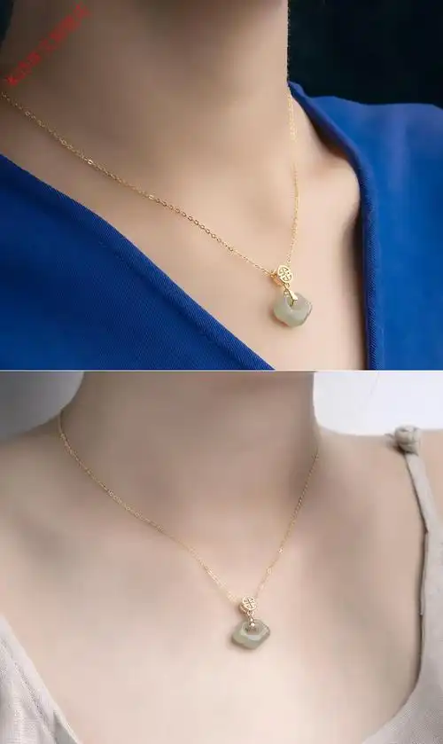 玉吊坠祥云如意锁项链女夏新款轻奢小众和田玉锁骨链