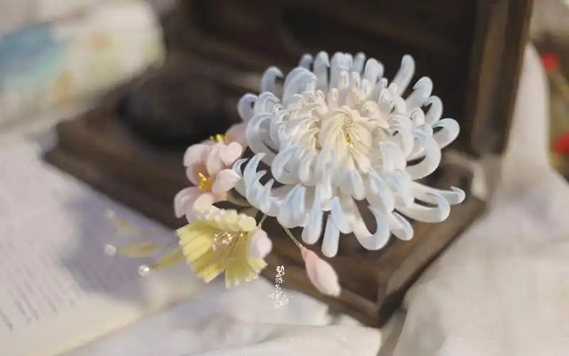 【绒花】超粉嫩菊花发簪