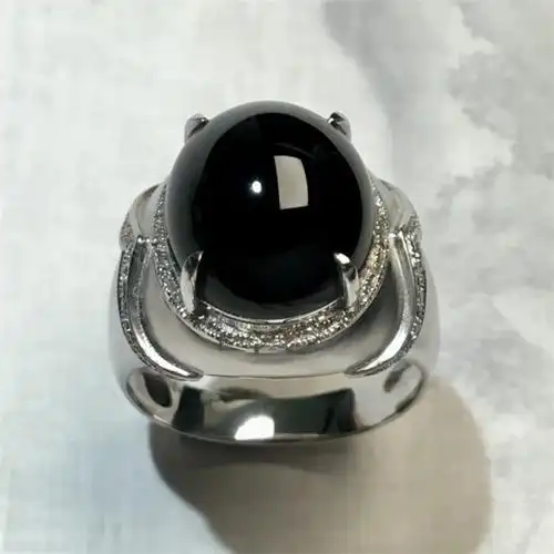 特价翡翠戒指男士镶嵌18k金_22315墨翠蛋面男戒高端天然a货翡翠戒指