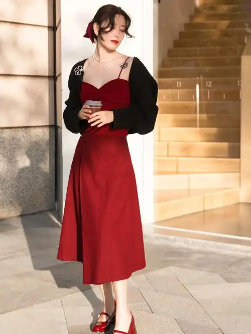 ootd今日份酒红色时髦复古