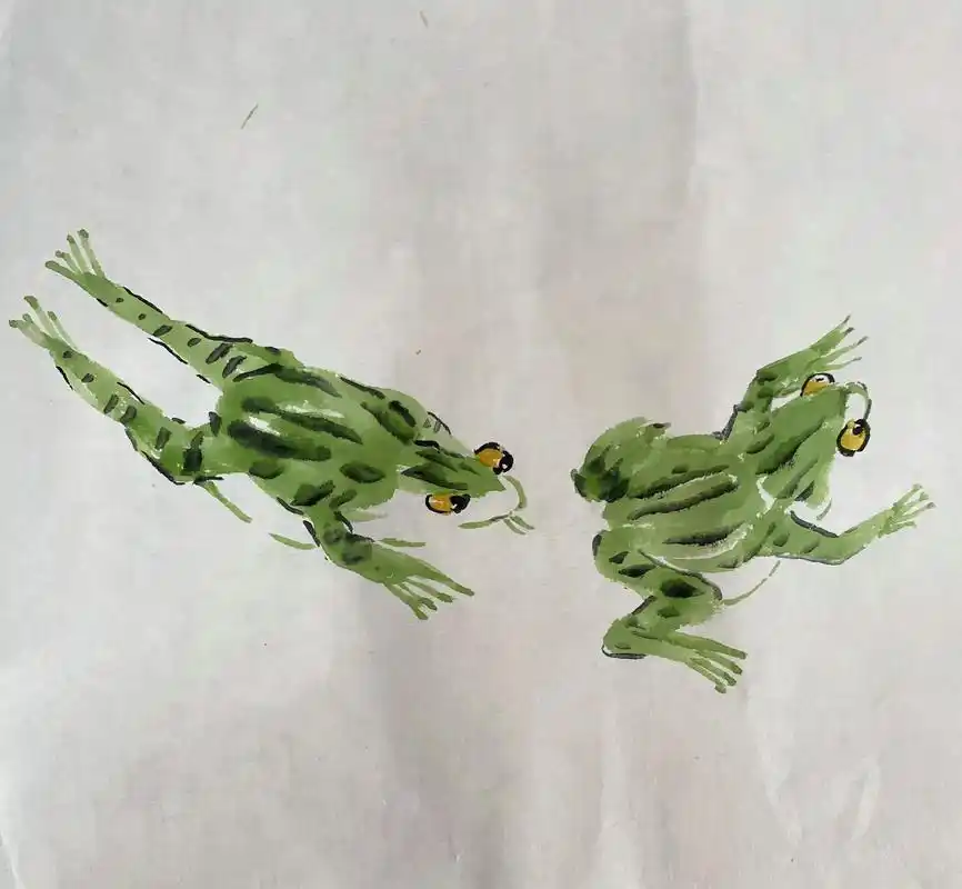 简单易上手的手绘国画青蛙.四个步骤就可以画出两个可爱的青蛙.
