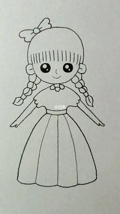 画梳着两条麻花辫的小姑娘