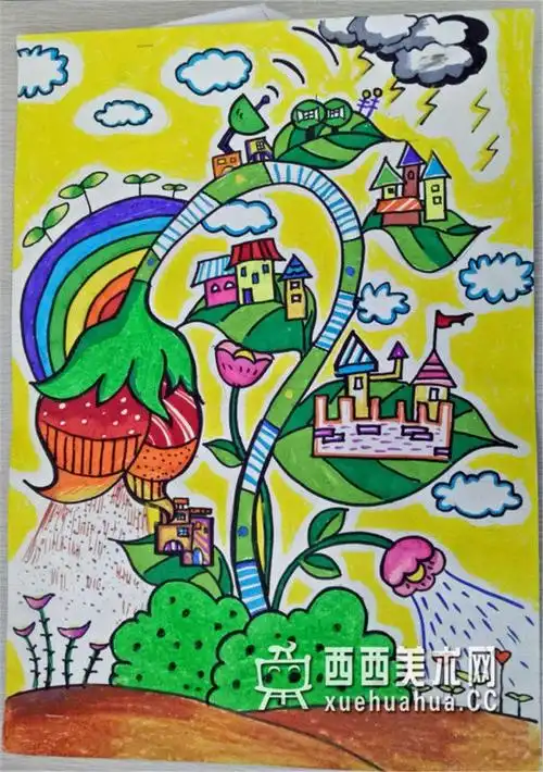 优秀获奖科幻画《探测地震救援机》小学生三年级获奖科幻画作品赏析