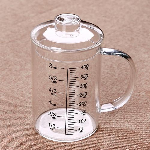 玻璃量杯带刻度早餐杯计量杯家用透明量水杯儿童牛奶杯微波炉带盖