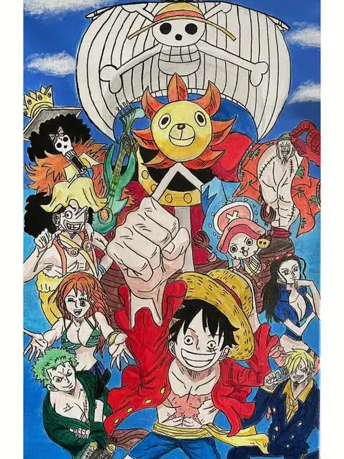 手绘丙烯画海贼王全家福