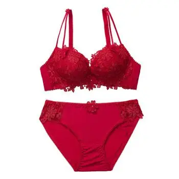 内衣套装女大红色新娘结婚小胸加厚胸罩薄款聚拢无钢圈文胸 红色 80b