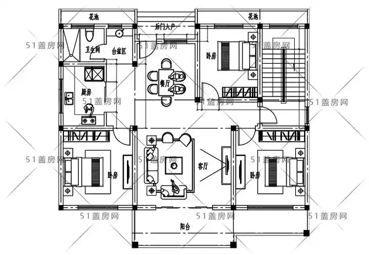 13x10米三层普通农村自建房设计图纸,适合农村生活习惯 - 一层别墅
