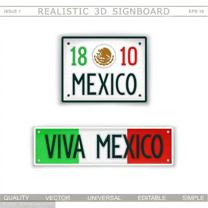 万岁墨西哥程式化的汽车牌照