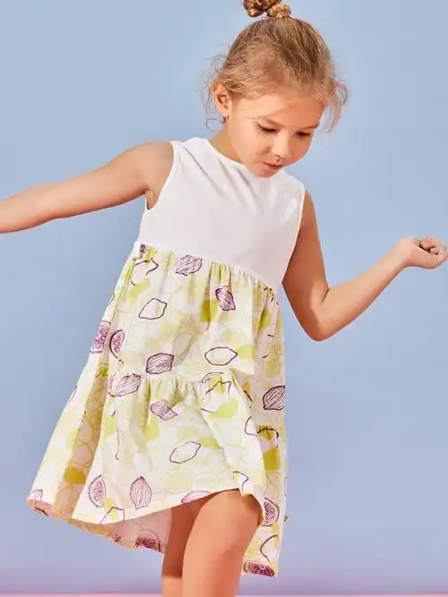 卓儿2022春夏季拼色印花连衣裙,卓儿童装新款-丽人服装网