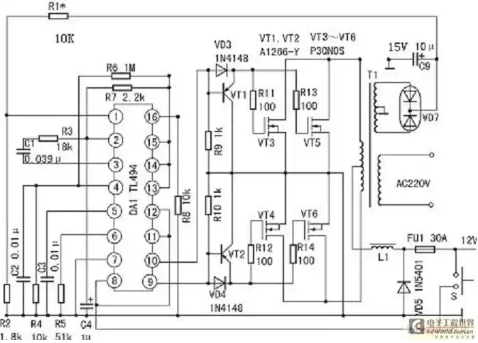 48v逆变220v简单元件接线电路图