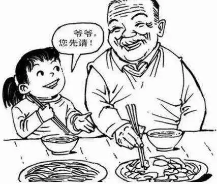 爸爸给爷爷夹菜简笔画