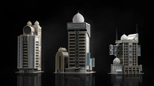 未来科幻中东风新迪拜摩天大楼城市街区建筑设计3d模型素材kitbash3d