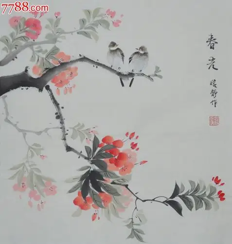 杨迪小品花鸟画作品迎春系列《春光图》