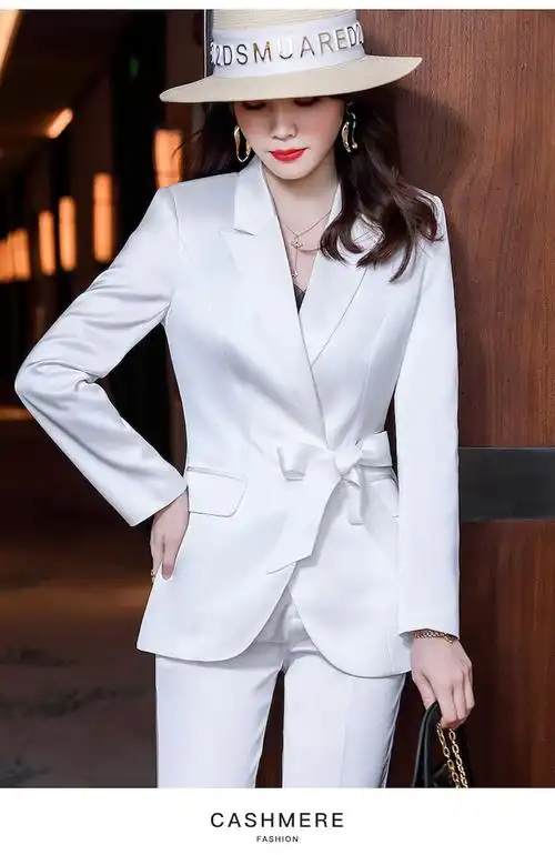 感小众系带女神范时尚气质通勤显瘦高级房气质西服套装单件白色西装s