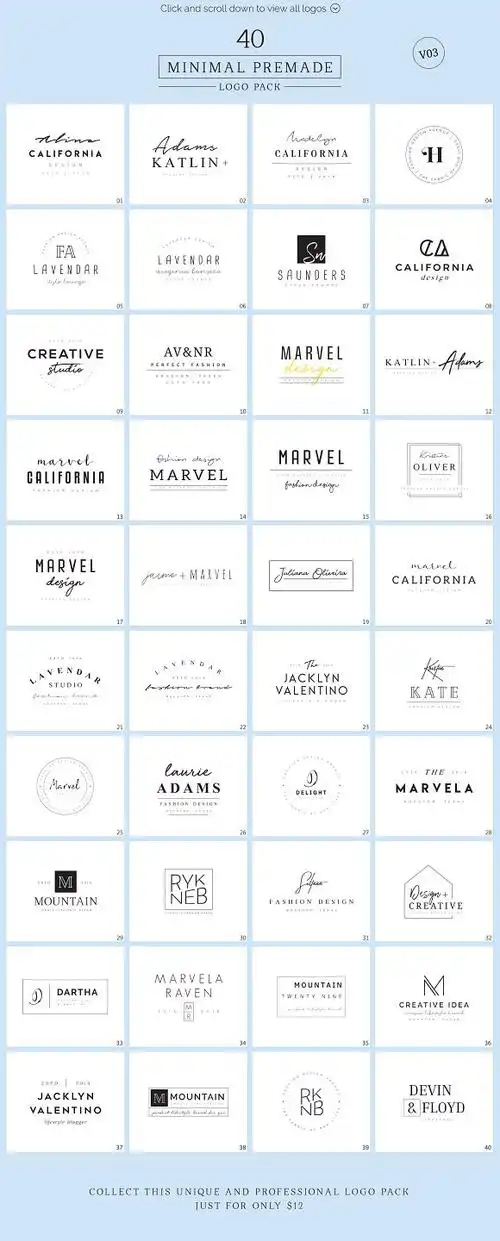 《简约时尚英文logo标志设计素材源文件》 , 《简约线描手绘花朵