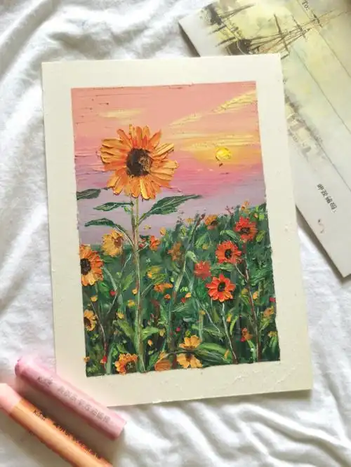 油画棒花卉风景作品向日葵附色号步骤