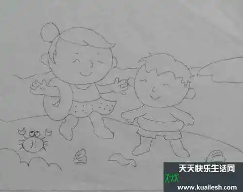 如何画海边玩耍的孩子们的简笔画