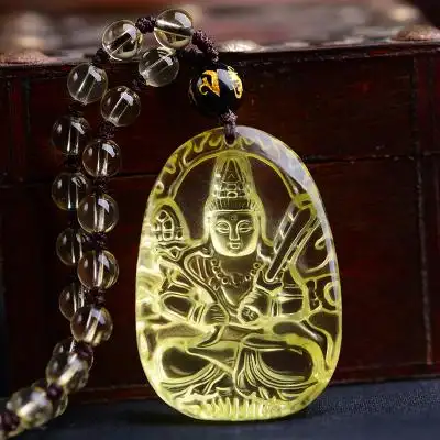 天然黄水晶虚空菩萨吊坠男女项链生肖本命佛属牛属守护神挂件项坠