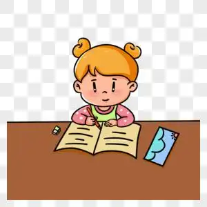 卡通人物铅笔写作业的女孩素材