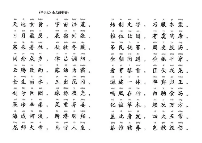 《千字文》全文(带拼音直接打印版)_文档下载