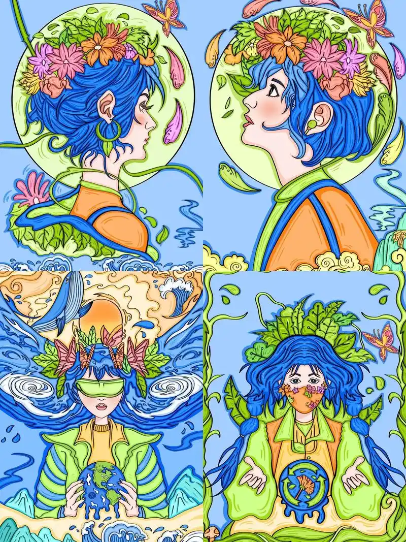 低碳环保系列公益插画合集96989594.