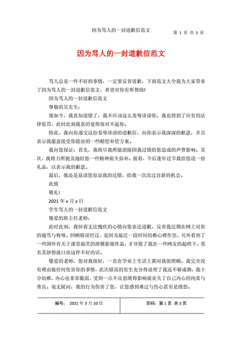 因为骂人的一封道歉信范文.docx 3页
