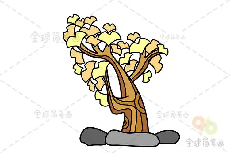 第五步:涂上颜色,银杏树简笔画就完成啦!银杏树简笔画怎么画