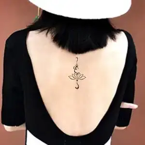 瑜伽纹身贴男女防水持久刺青黑色荷花六道莲花英文字母仿真小清新