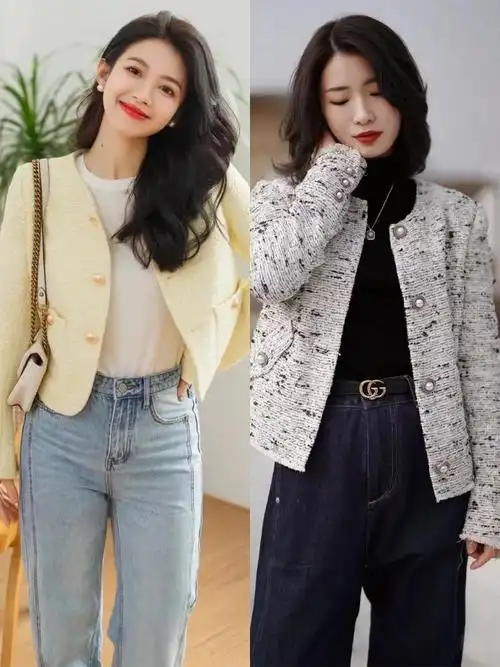 为了打造利落的形象,很多姐妹们都是用小香风外套搭配紧身裤,让身材