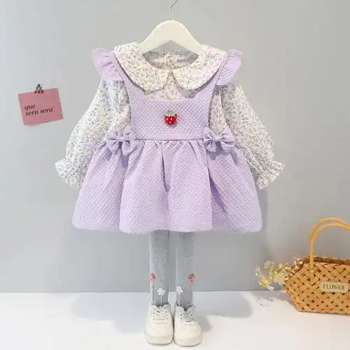 女童装新款小女孩套装2022春装儿童韩版碎花裙子洋气长袖两件套