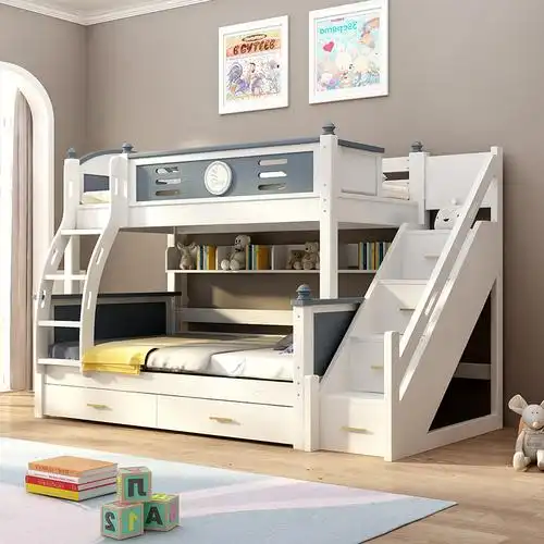 百冠环球 上下床橡木双层床实木高低床儿童全实木子母床楼梯两层分体