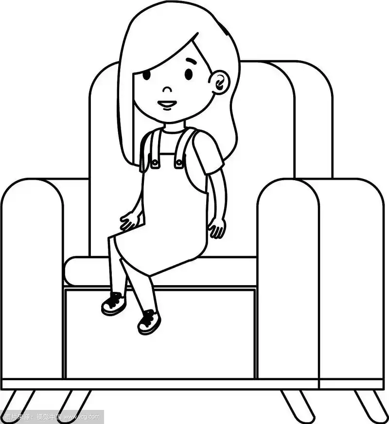 小女孩性格坐在沙发上