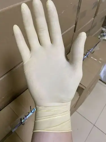 乳胶手套一次性橡胶手套工业无粉尘防护手套米黄色9寸劳保手套-阿里巴